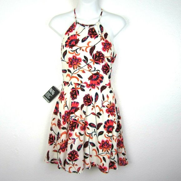 Express Halter Dress Floral 2 NEW Fit & Flare - Picture 2 of 8
